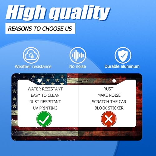 American Flag License Plate Frame Stainless Steel Patriotic Car Accessory (Vintage America Flag Design)