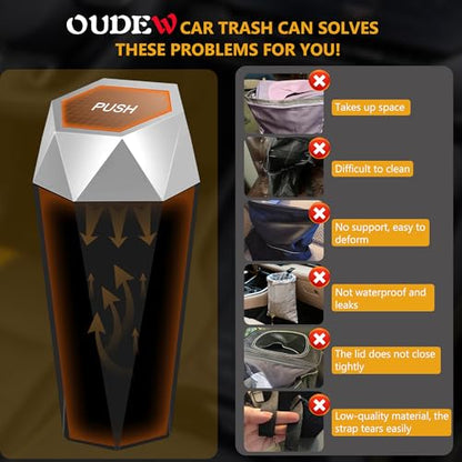 Car Trash Can with Lid (silver-2Pcs)