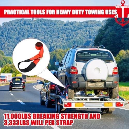 8 Pack 2" x 8ft Lasso Tow Truck Straps with D Ring 11 (2" X 8 ft / Red)