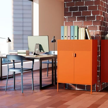 2 Mesh Door Metal Cabinet with Adjustable Shelves (Orange / 47''H)