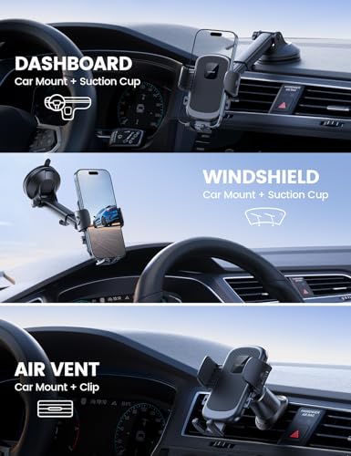 Car Phone Holder Dashboard Vent Windshield 70 LBS Suction 3 (Black)