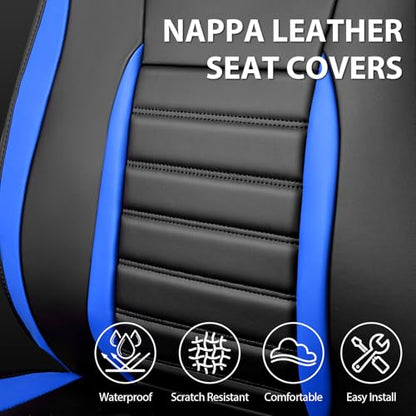 Nappa Leather Car Seat Covers Front Seats (Black Blue / Front Seats)