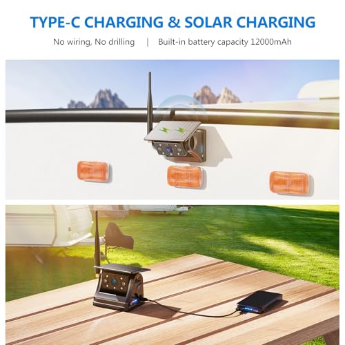 2 Magnetic Solar Wireless Backup Cameras 7" Touchscreen IPS Monitor (7"-2 Cameras)