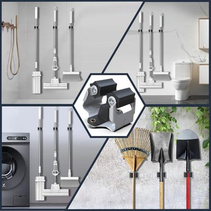 10 Pack Mop and Broom Holder Big Size Hanging 1 KG Extra (10 / Matte Black)