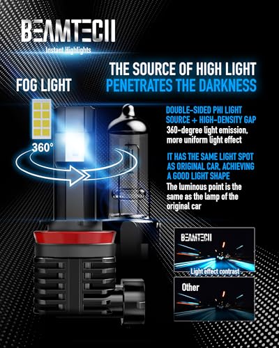 H11 Bulb H8 H9 Fog Light Fanless in Line 6500K White Pack of 2 (H11)