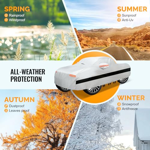 30 Layers Truck Car Cover for Automobiles All Weather Waterproof (Silver / Fit Truck 191"-210")