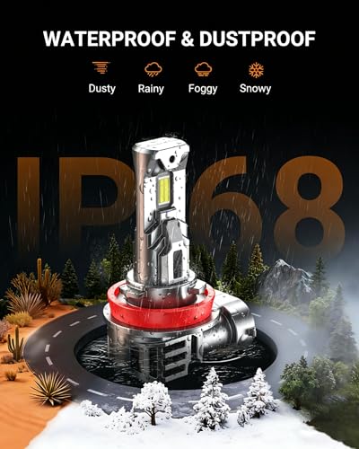 H11/H9/H16 Bulbs, 50000LM 6500K Cool White H8 Fog Bulbs, 1:1 Mini Size, Powersports Accessory Lights with Fan, 3 Mins Plug-N-Play, Pack of 2 (H11)