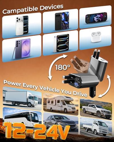 4 in 1 Retractable Car Charger (Gray)