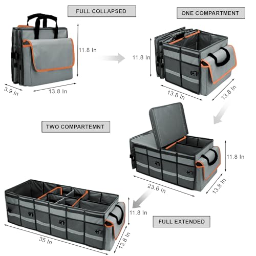 Car Trunk Organizer and Storage with Removable Leakproof Cooler Bag (Grey / Large)