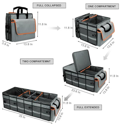 Car Trunk Organizer and Storage with Removable Leakproof Cooler Bag (Grey / Large)