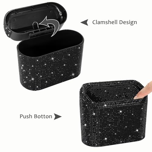 Bling Car Trash Can with Lid (Black/Black Rhinestone)