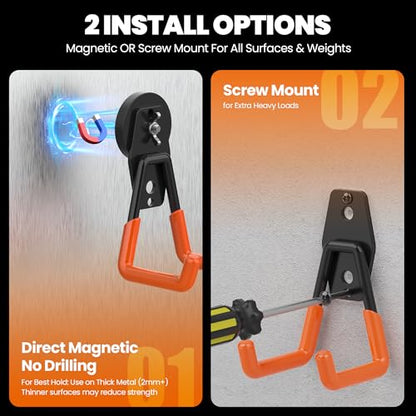 8 Pack Large Heavy Duty Magnetic Hook Extra Strong Magnetic Garage Hooks Big NdFeB Industrial Magnet Hooks Magnetic Utility Storage Holder Organization with Anti (1.6in Magnet-8 Pack-Orange)