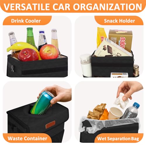 Car Trash Can with Lid Leak Proof Car Accessories for Women (2.2 Gallons / Quilted-Black)