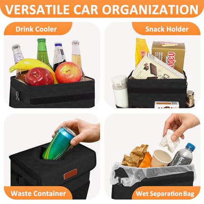 Car Trash Can with Lid Leak Proof Car Accessories for Women (2.2 Gallons / Quilted-Black)