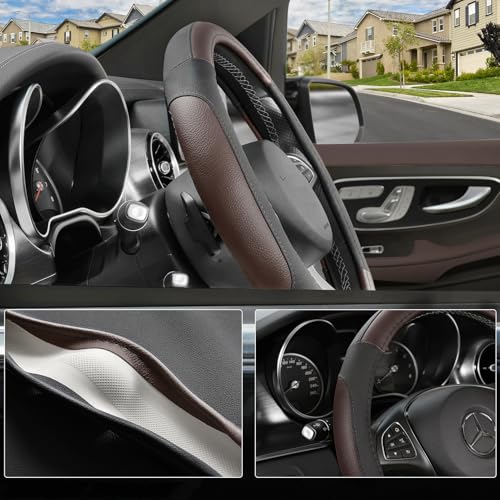 Steering Wheel Cover 14.5 (Standard size[14 1/2''-15''] / Black and Dark Brown)