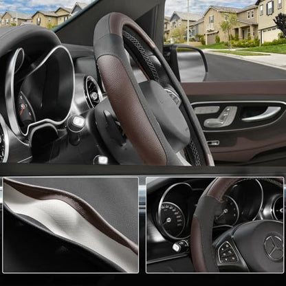 Steering Wheel Cover 14.5 (Standard size[14 1/2''-15''] / Black and Dark Brown)
