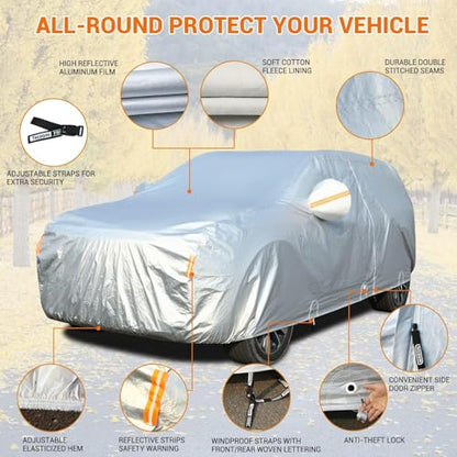 3 Layer Fleece Car Cover Waterproof All Weather for SUV Fit 216 (Light Silver / YXXL+：for SUV (Lenght 216"-230"))