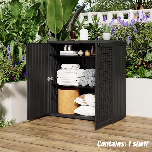 Indoor Outdoor Storage Cabinet Waterproof with Shelf (Black)