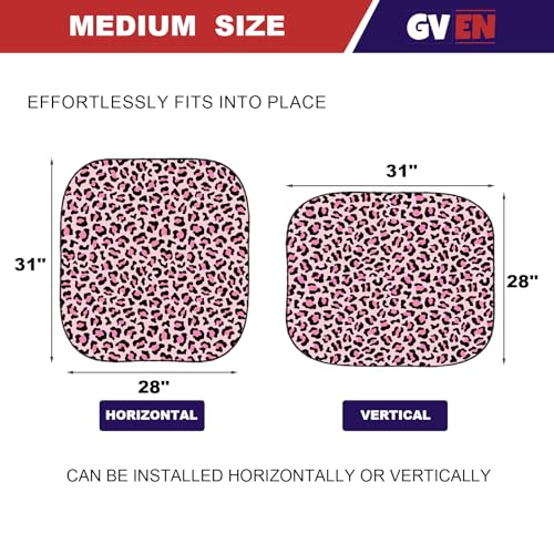 Windshield Sun Shade 2pcs with Bonus Pink Car Sunshade for Front Window Shades 2025 Technology Reflect UV and Heat Sun Visor Automotive Accessories Interior Sun Protection (Pink Leopard / Medium)