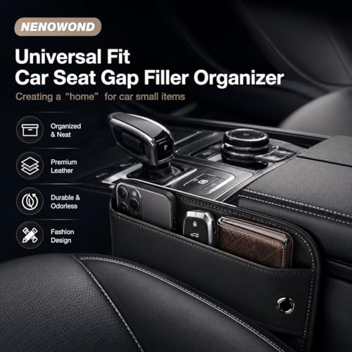 Premium Leather Car Seat Gap Filler Organizer (Black)