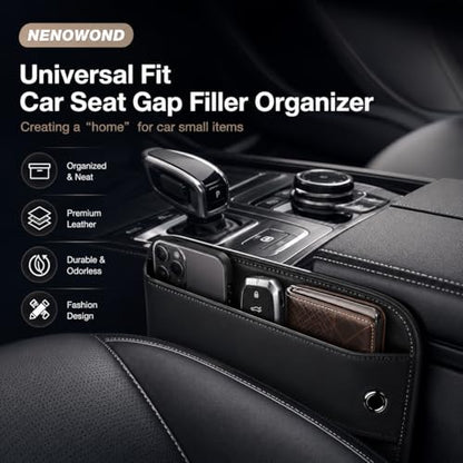 Premium Leather Car Seat Gap Filler Organizer (Black)