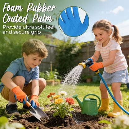 3 Pairs Kids Gardening Gloves (Blue Orange (Pack of 3) / Small (Age 2-3))