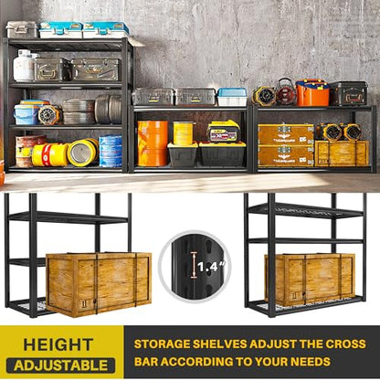 40" W Storage Shelves with Wire Mesh Panels for Garage Organization (Black)