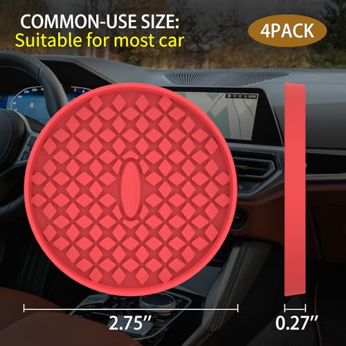 Car Cup Holder Coasters [4 Pack] Silicone Auto Mug Mats (4 Pack-red)