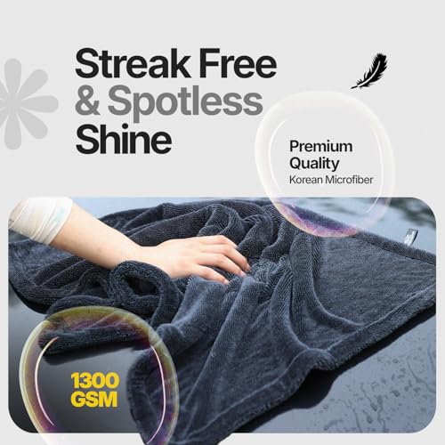 Crystal Clean 1300GSM Microfiber Car Drying Towel (Dark Grey / Pack of 1)