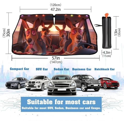 2025 Upgrade Funny Cute Animals Car Windshield Sun Shade Umbrella 5 Layers Nano Coatings Kangaroo Driving Car Front Window UV Block Sunshade Cover for Most Cars SUV (Kangaroo Driving)