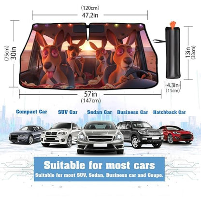 2025 Upgrade Funny Cute Animals Car Windshield Sun Shade Umbrella 5 Layers Nano Coatings Kangaroo Driving Car Front Window UV Block Sunshade Cover for Most Cars SUV (Kangaroo Driving)