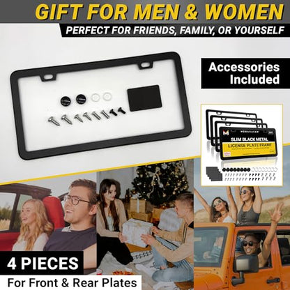 Premium Slim Matte Black License Plate Frames (Black / 4 Piece)