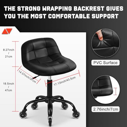 Rolling Shop Stool with Wheels (Black)