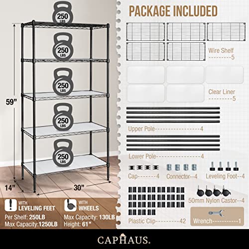 NSF Adjustable Height Wire Shelving Unit w (5-tier / W/ Wheel W/ Liners)
