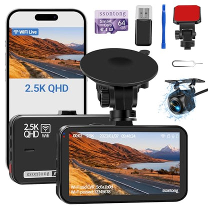 Dash Cam Front and Rear (64GB-A16W Dash Cam Front and Rear 2.5K WiFi)