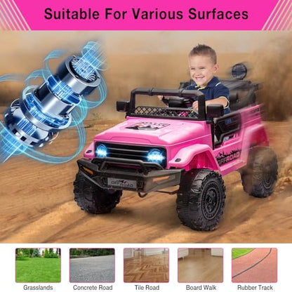 12V Kids Ride On Truck Car with Remote Control (Pink)