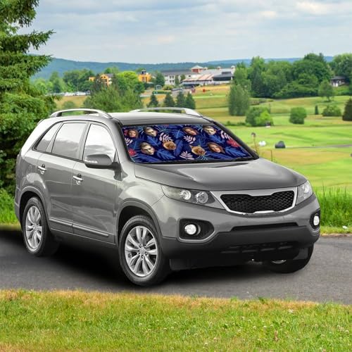 Custom Face Car Windshield Sun Shade Customized Foldable Front Window Sunshade UV Rays Protector Shield Vehicle Cover for Car Sedans SUV Trucks 57" X 30" (One Size / Hawaiian Custom Face)