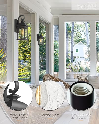 Outdoor Wall Sconce (Matte Black, Seeded Glass / 15", Single Unit)