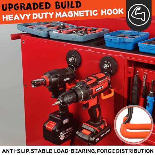Pro Mag Upgraded Heavy Duty Magnetic Garage Hooks (V1 Pro 2.59INCH 4PACK Orange Medium Hooks)