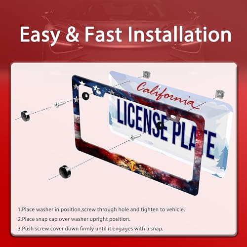 American Flag Eagle Patriotic License Plate Frame Stainless Steel 2 (American Flag Eagle)