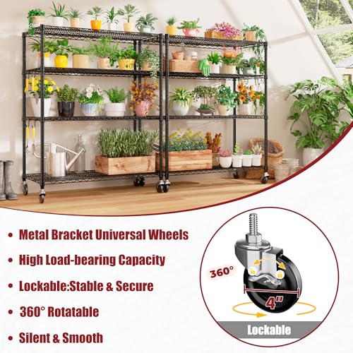 55.5" Wx24 x80 Heavy Duty Metal Wire Storage Shelving with Wheels (55.5"W x 24"D x 80"H)