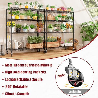 55.5" Wx24 x80 Heavy Duty Metal Wire Storage Shelving with Wheels (55.5"W x 24"D x 80"H)