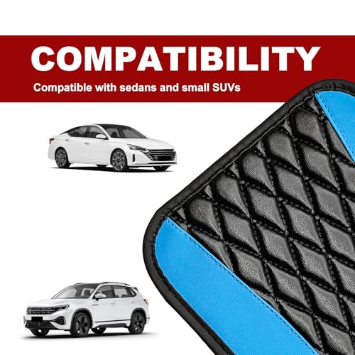 Leather Car Center Console Cover with Side Storage Pockets (Blue)