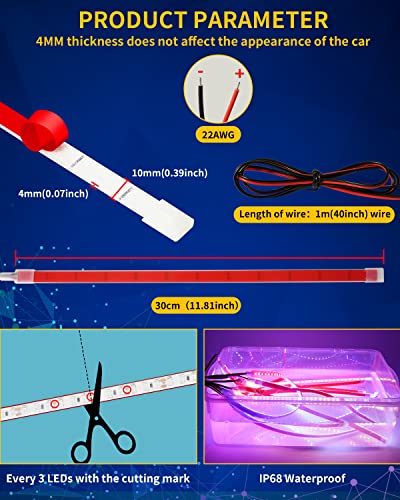 Car Led Strip Lights (Red / 12 inch)