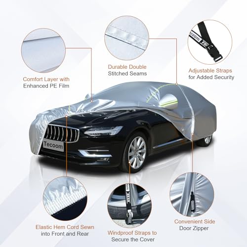 Light Shell Sedan Car Cover Waterproof All Weather Fit for 191 (Silver / 3XXL：for Sedan(Lenght 191"-200" ))