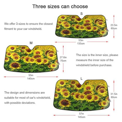 Car Windshield Sun Shade Summer Sunflowers Landscape Foldable Car Front Windshield Sunshade Blocks UV Rays Sun Visor Sun Heat Protection for Car Truck SUV to Keep Your Vehicle Cool (Large / Yellow Sunflowers)