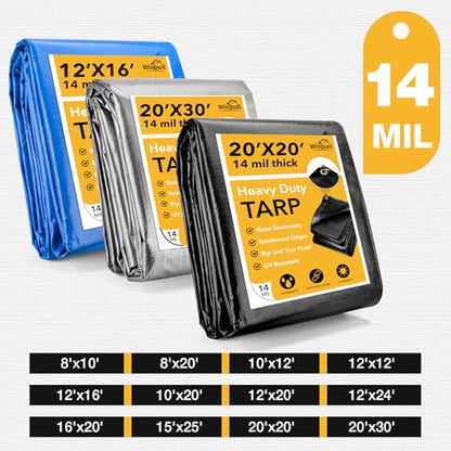 Heavy Duty Tarp 14 Mil Tarp Waterproof Blue 10x20 FT (Blue/Silver-14mil / 10'x20')
