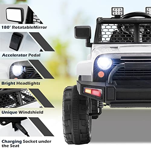 Ride on Car 12V Battery Powered Truck Vehicle with Remote Control (White / 39" x 26" x 26")