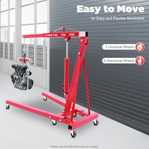 Folding Engine Crane 2 Ton with Engine Leveler (Red-B / 2T-4400lbs)