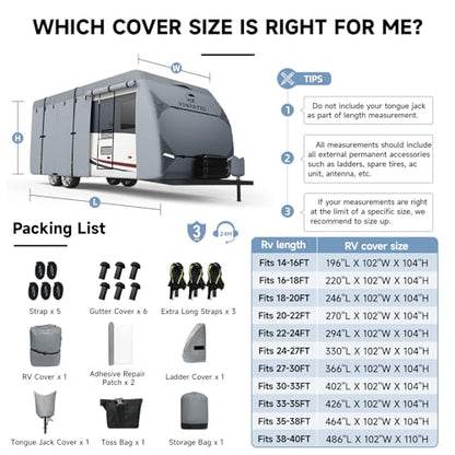 RV Cover 7 Layers Heavy Duty RV & Trailer Cover (Travel Trailer Cover(Grey) / Fits 38-40FT)